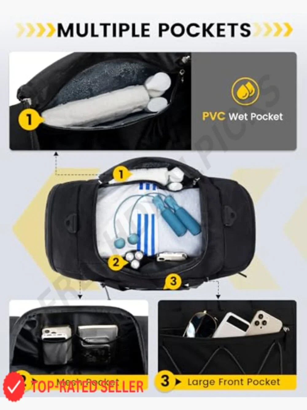 21 Inch Gym Duffle Bag for Men with Shoe Compartment Wet Pocket Water Resistant